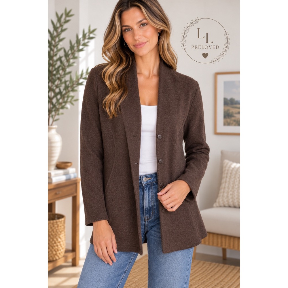 Eileen Fisher Jacket Womens M Brown 100% Wool Boiled Button Front Quiet Luxury